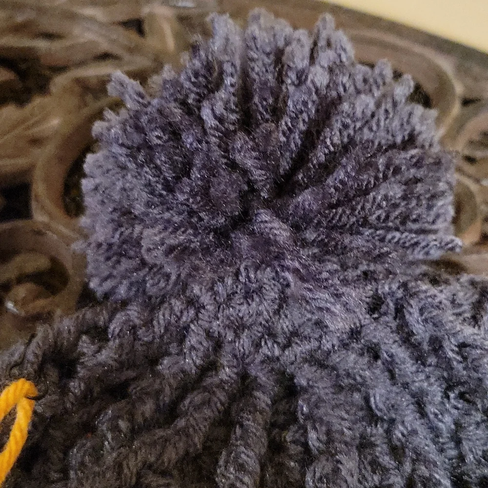 Handmade pom-pom hat beanie with fleece lining at ears crochet